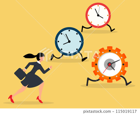 Race against time. Businesswoman is chasing time, time management, time management Race against time. Businesswoman is chasing time, time management, time management 115019117