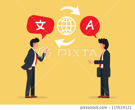 Translation of international communication. Talking with foreign international language symbol Translation of international communication. Talking with foreign international language symbol 115019121