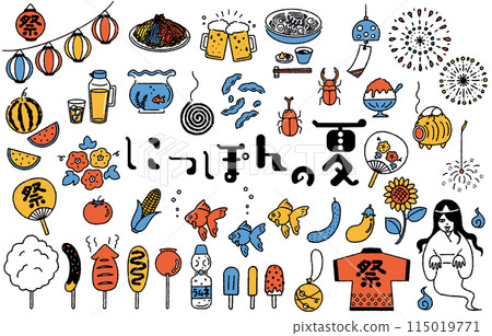 Simple and cute "Summer in Japan" illustration set (colorful) 115019771