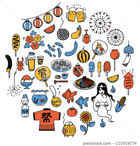 Simple and cute "Summer in Japan" illustration set (colorful) 115019774