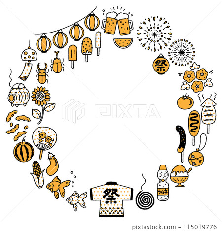 可愛的日本夏季插畫圓形框架(2 種顏色) 可愛的日本夏季插畫圓形框架(2 種顏色) 115019776