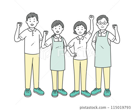Four male and female caregivers doing a fist pump 115019793