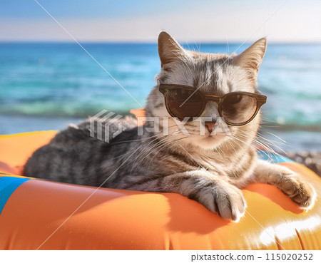 Cat relaxing on the summer beach Generative AI Cat relaxing on the summer beach Generative AI 115020252