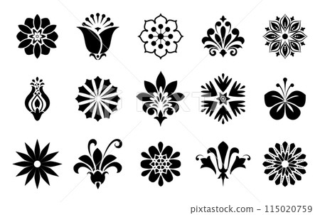 Flowers icon set. Flowers isolated on transparent background. Flowers in modern simple. Cute round flower plant nature collection. Vector illustrator 115020759