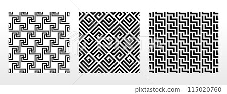 Geometric set of seamless black and white patterns. Simple vector graphics. 115020760