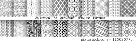 Geometric set of seamless black and white patterns. Simple vector graphics. 115020773