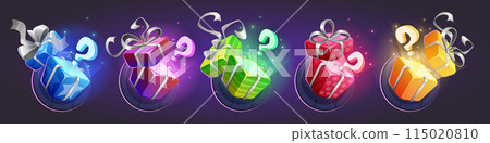 Set of gift boxes with question marks 115020810