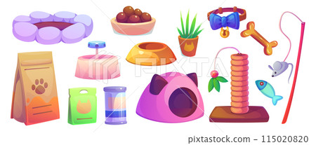 Cat and dog pet store supplies cartoon icon vector 115020820