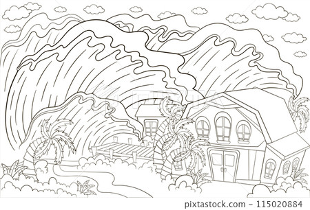 Natural disaster tsunami, huge ocean waves coloring page Natural disaster tsunami, huge ocean waves coloring page 115020884