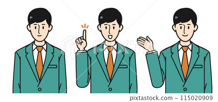 [Perfect for guidance/explanation] Illustrations of upper body of male business person in different poses 115020909