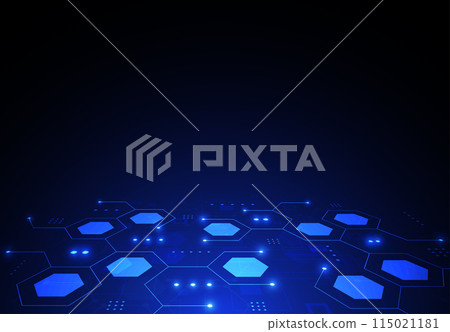 Abstract technology blue hexagons pattern background for Network connection concept with mesh dots and lines innovation. Vector illustration Abstract technology blue hexagons pattern background for Network connection concept with mesh dots and lines innovation. Vector illustration 115021181