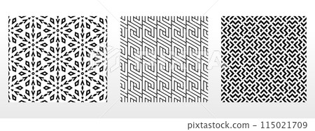Geometric set of seamless black and white patterns. Simple vector graphics. 115021709