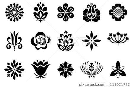 Flowers icon set. Flowers isolated on transparent background. Flowers in modern simple. Cute round flower plant nature collection. Vector illustrator Flowers icon set. Flowers isolated on transparent background. Flowers in modern simple. Cute round flower plant nature collection. Vector illustrator 115021722