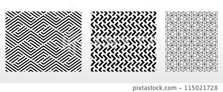 Geometric set of seamless black and white patterns. Simple vector graphics. Geometric set of seamless black and white patterns. Simple vector graphics. 115021728