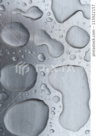 Raindrops on gray metal surface. Background and close-up. Raindrops on gray metal surface. Background and close-up. 115022157