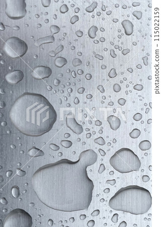 Raindrops on gray metal surface. Background and close-up. Raindrops on gray metal surface. Background and close-up. 115022159