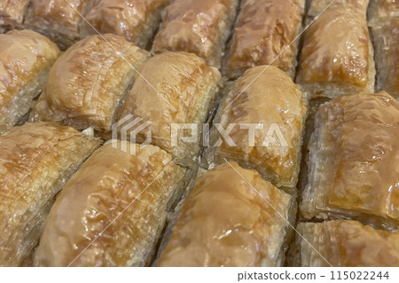 A Feast of Taste. You are Invited to a Dessert Feast with Fresh Baklava Slices. The Best of Traditional Tastes, Fresh Baklava Slices. 115022244