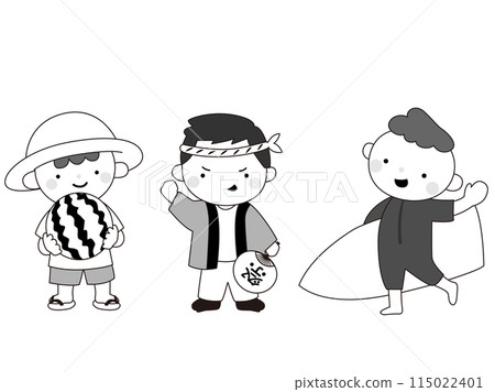 Summery boy full body illustration, monochrome 115022401