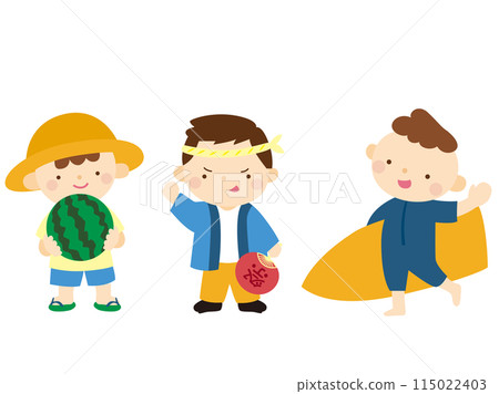 Summery boy full body illustration, no color lines 115022403