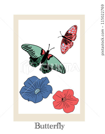 Beautiful poster spring flowers and butterflies flat design set Beautiful poster spring flowers and butterflies flat design set 115022769