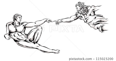 The Creation of Adam. Vector illustration. hand drawn on white background 115023200