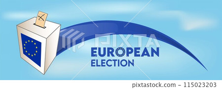 European elections with European flag, ballot box on sky background. European elections with European flag, ballot box on sky background. 115023203