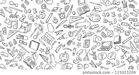 Vector background  doodle cartoon set of School objects and symbols. vector illustration 115023209
