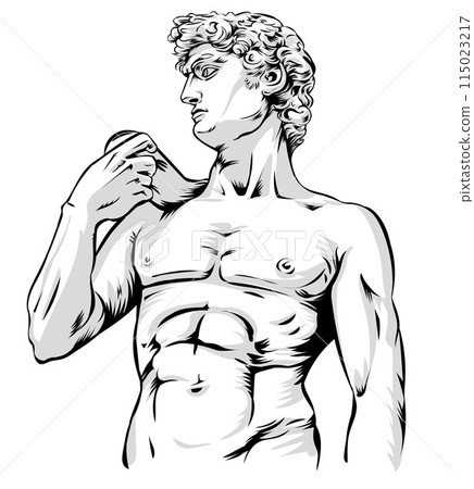 David of Michelangelos sculpture vintage line drawing or engraving illustration. vector hand draw David of Michelangelos sculpture vintage line drawing or engraving illustration. vector hand draw 115023217