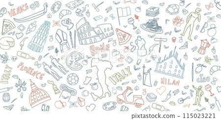 Italian Travel Doodle color icon Art Illustration. Hand Drawn Vector Clip Art. background Banner Set Logos Italian Travel Doodle color icon Art Illustration. Hand Drawn Vector Clip Art. background Banner Set Logos 115023221