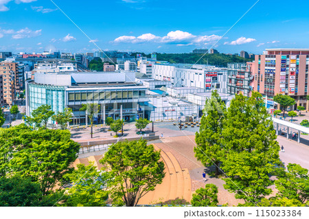 Yokohama cityscape in Japan in May. Overlooking the subway at Center-Minami Station and other areas, with fresh greenery. Center-Kita Station is in the background on the left (29th) 115023384