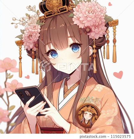 Goddess using a smartphone Goddess using a smartphone 115023575