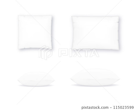 Square, rectangular and bolster pillow. Pillow mockup in front view. Design element for spa, brands and salons. Vector 115023599