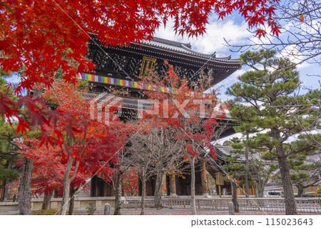 Kurodani Konkai Komyoji Temple's mountain gate surrounded by autumn leaves 115023643