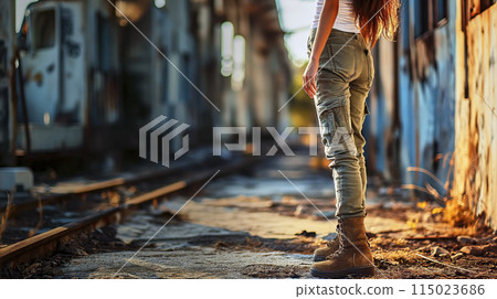 Young explorer on abandoned railway 115023686