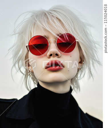Fashionable woman with red sunglasses 115024018