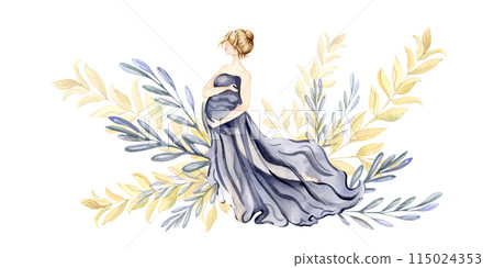 Pregnant woman in blue dress. 115024353