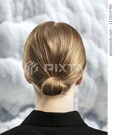 Elegant classic bun hairstyle on woman Elegant classic bun hairstyle on woman 115024766