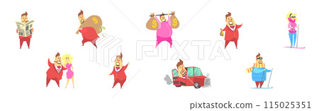 Fat Rich Millionaire Man in Red Suit with Money Vector Set Fat Rich Millionaire Man in Red Suit with Money Vector Set 115025351