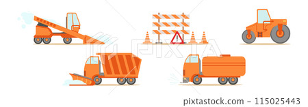 Construction Equipment and Heavy Machine for Industrial Work Vector Set 115025443