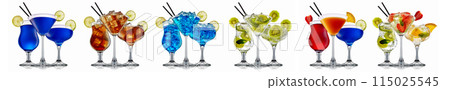 Set of cocktails with decoration from fruits isolated on white background 115025545