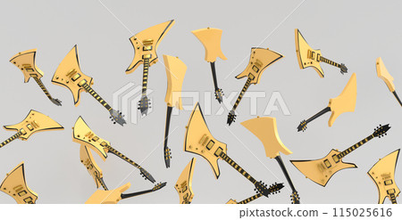 Many of flying acoustic guitars isolated on white background. Many of flying acoustic guitars isolated on white background. 115025616