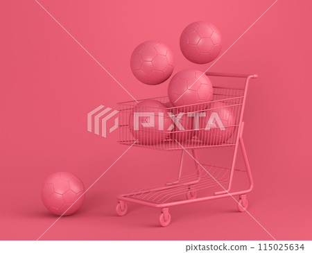 Set of ball like basketball, football and golf in shopping cart on monochrome Set of ball like basketball, football and golf in shopping cart on monochrome 115025634