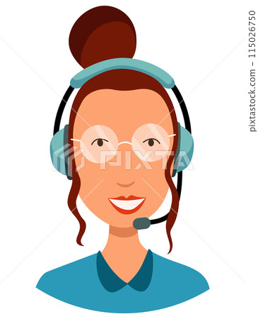 Call center operator avatar with headphone. Online support service assistant. Female customer help manager. Vector illustration of character 115026750