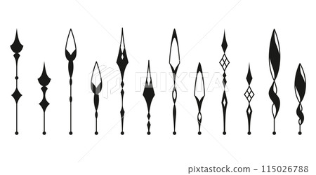 Clock pointer arrows. Black silhouette chronometer elements. Clock arms set. Watch hands, isolated time pointers. Vector cartoon illustration Clock pointer arrows. Black silhouette chronometer elements. Clock arms set. Watch hands, isolated time pointers. Vector cartoon illustration 115026788