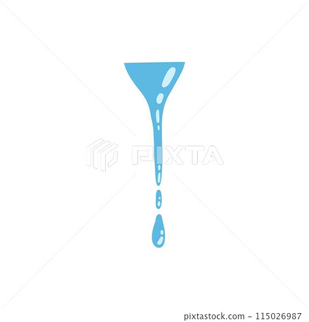 Cartoon blue dripping water drop, splash, spray and tear. Liquid flow, wave, stream and puddle. Nature water motion shape vector. Illustration of rain water drop, liquid splash 115026987