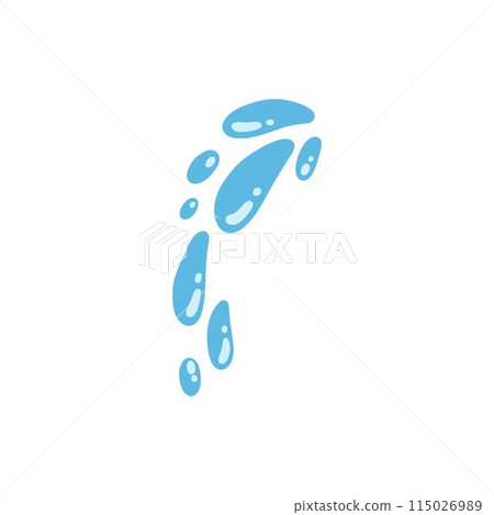 Cartoon blue dripping water drop, splash, spray and tear. Liquid flow, wave, stream and puddle. Nature water motion shape vector. Illustration of rain water drop, liquid splash 115026989