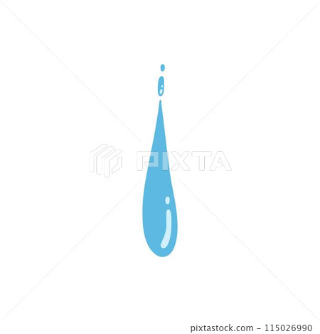 Cartoon blue dripping water drop, splash, spray and tear. Liquid flow, wave, stream and puddle. Nature water motion shape vector. Illustration of rain water drop, liquid splash 115026990