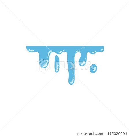 Cartoon blue dripping water drop, splash, spray and tear. Liquid flow, wave, stream and puddle. Nature water motion shape vector. Illustration of rain water drop, liquid splash 115026994