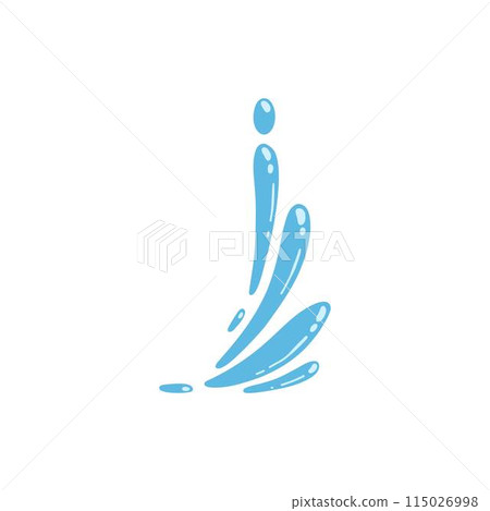 Cartoon blue dripping water drop, splash, spray and tear. Liquid flow, wave, stream and puddle. Nature water motion shape vector. Illustration of rain water drop, liquid splash 115026998
