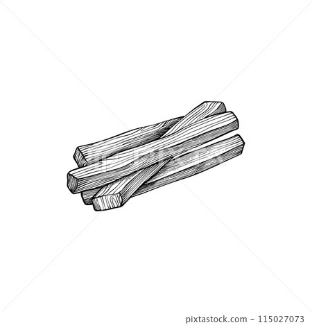 Palo santo stick. Hand drawn aroma burning stick, ritual element and sacred symbol for witchcraft, boho aromatherapy wood. Vector of aroma, esoteric hand drawn palo santo illustration Palo santo stick. Hand drawn aroma burning stick, ritual element and sacred symbol for witchcraft, boho aromatherapy wood. Vector of aroma, esoteric hand drawn palo santo illustration 115027073